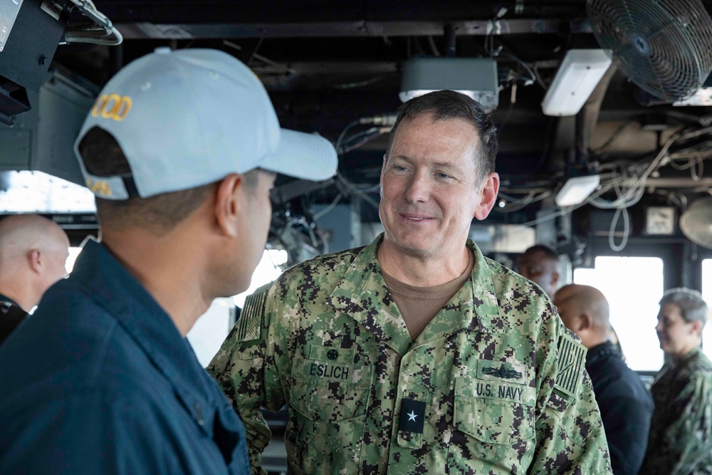 Carrier Strike Group 12 Commander Erik Eslich Visits USS Normandy