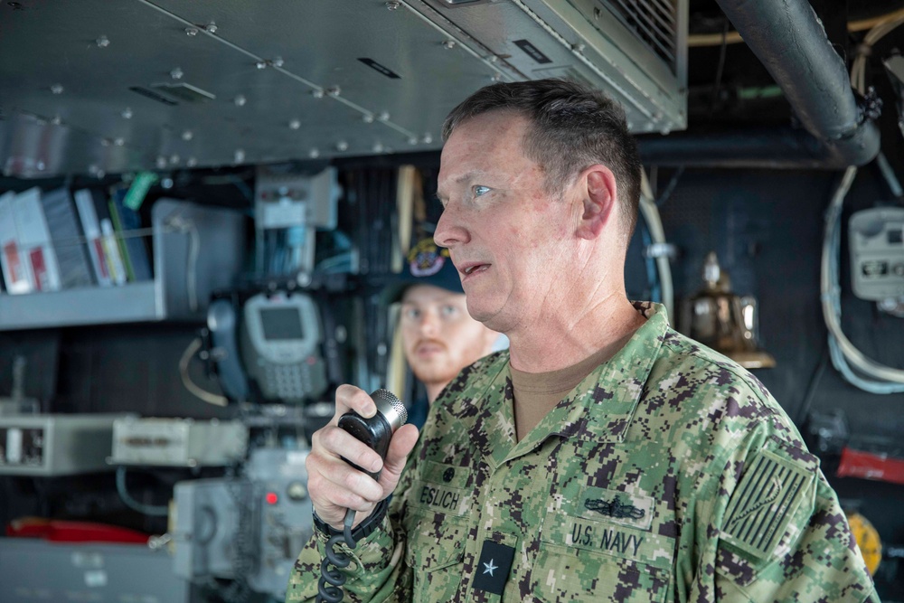 Carrier Strike Group 12 Commander Erik Eslich Visits USS Normandy