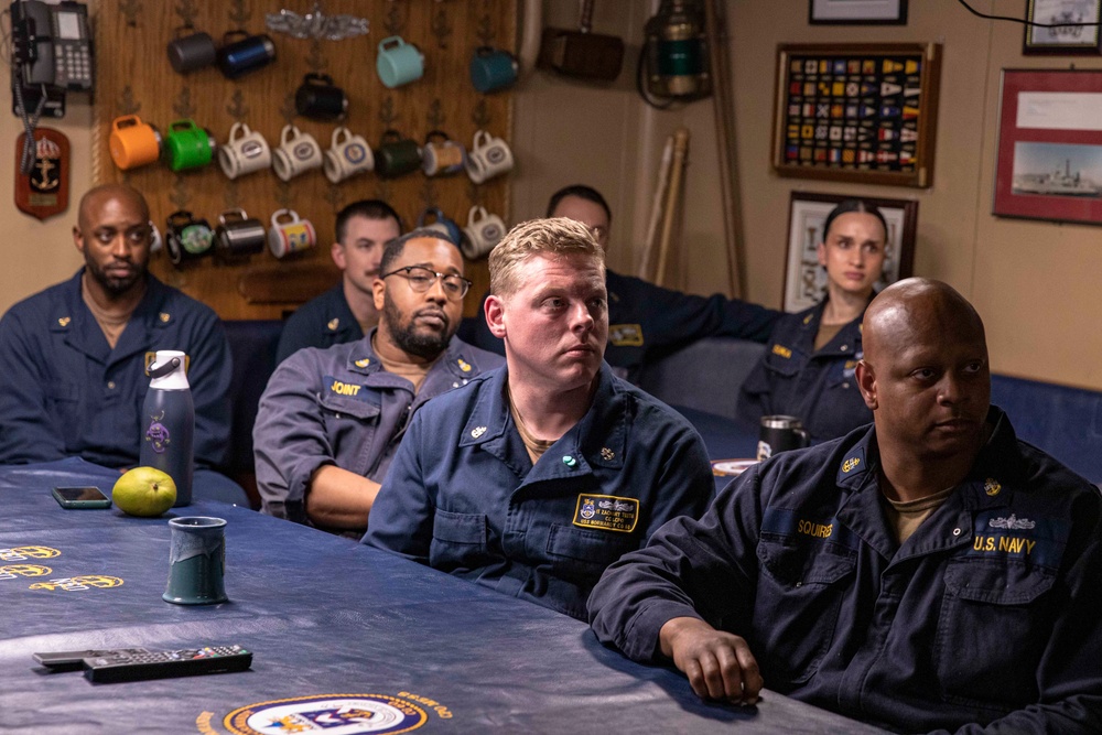 Carrier Strike Group 12 Commander Erik Eslich Visits USS Normandy