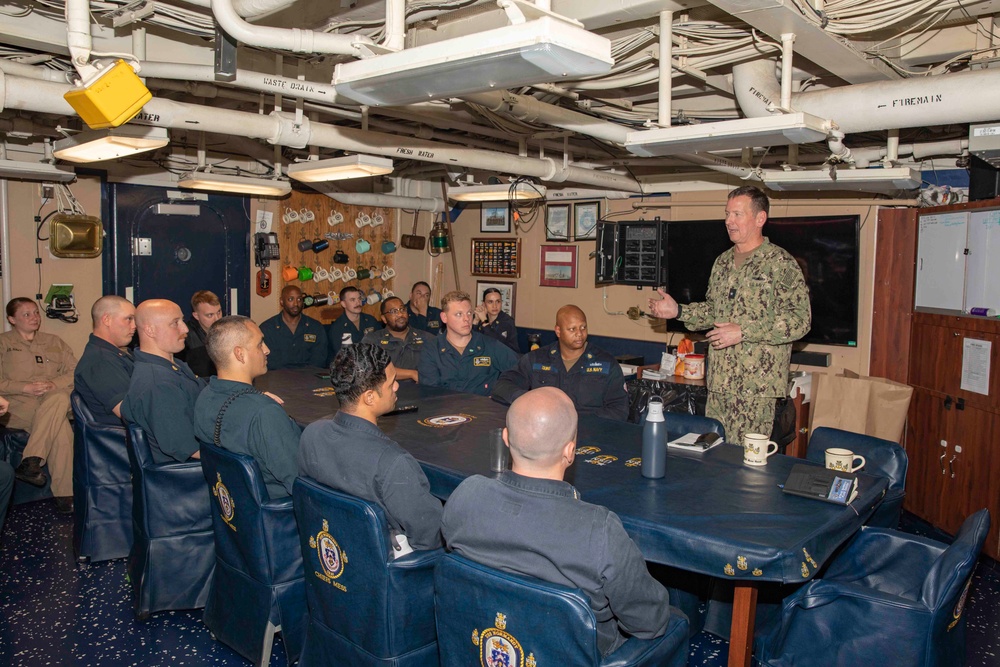 Carrier Strike Group 12 Commander Erik Eslich Visits USS Normandy