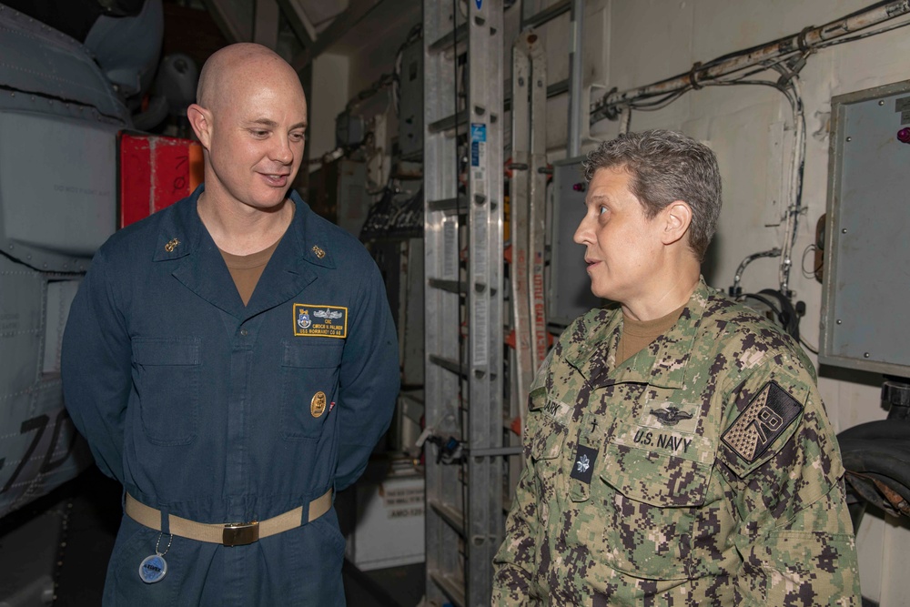 Carrier Strike Group 12 Commander Erik Eslich Visits USS Normandy