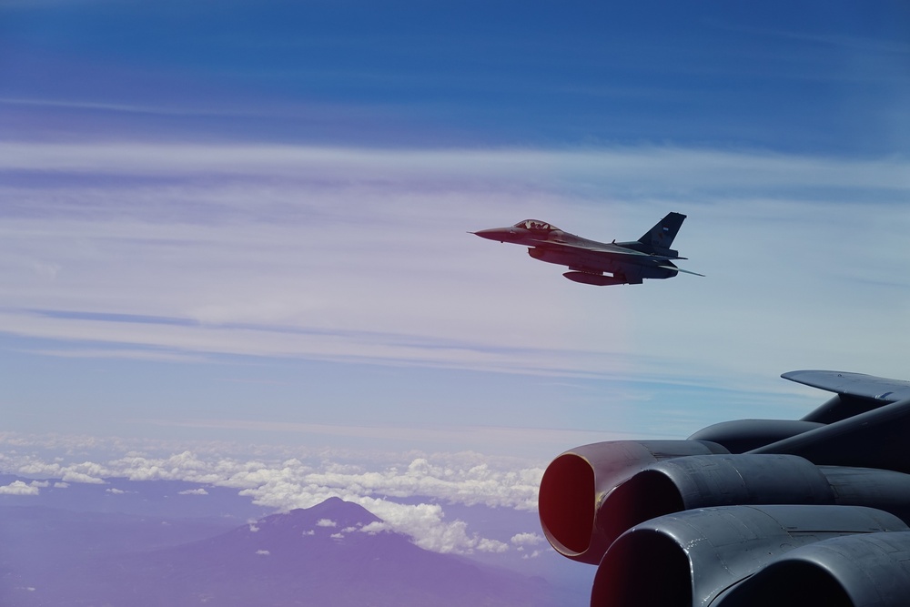 Indonesian F-16s fly alongside US Air Force B-52s