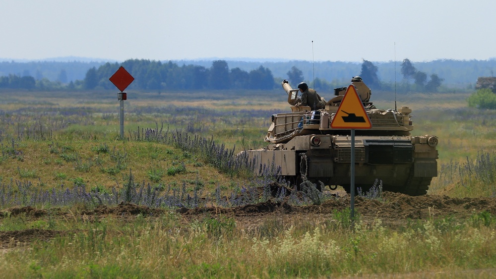 1st Cavalry Division’s 2nd Armored Brigade Abrams tanks conduct live-fire exercise at Bemowo Piskie Training Area, Poland