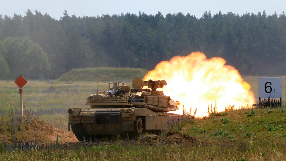 1st Cavalry Division’s 2nd Armored Brigade Abrams tanks conduct live-fire exercise at Bemowo Piskie Training Area, Poland