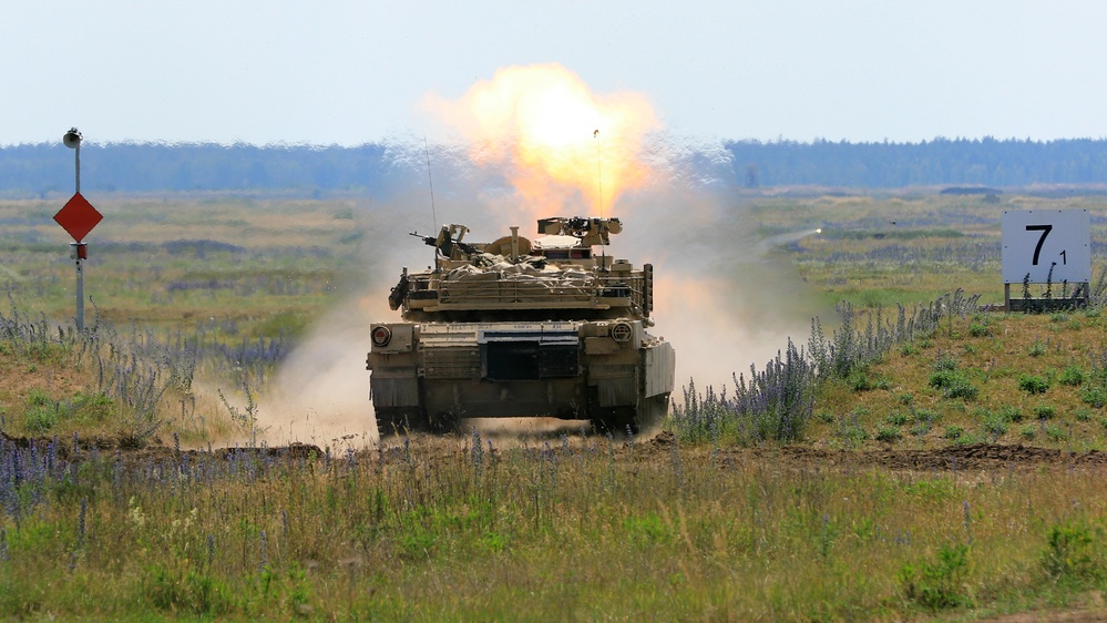 1st Cavalry Division’s 2nd Armored Brigade Abrams tanks conduct live-fire exercise at Bemowo Piskie Training Area, Poland