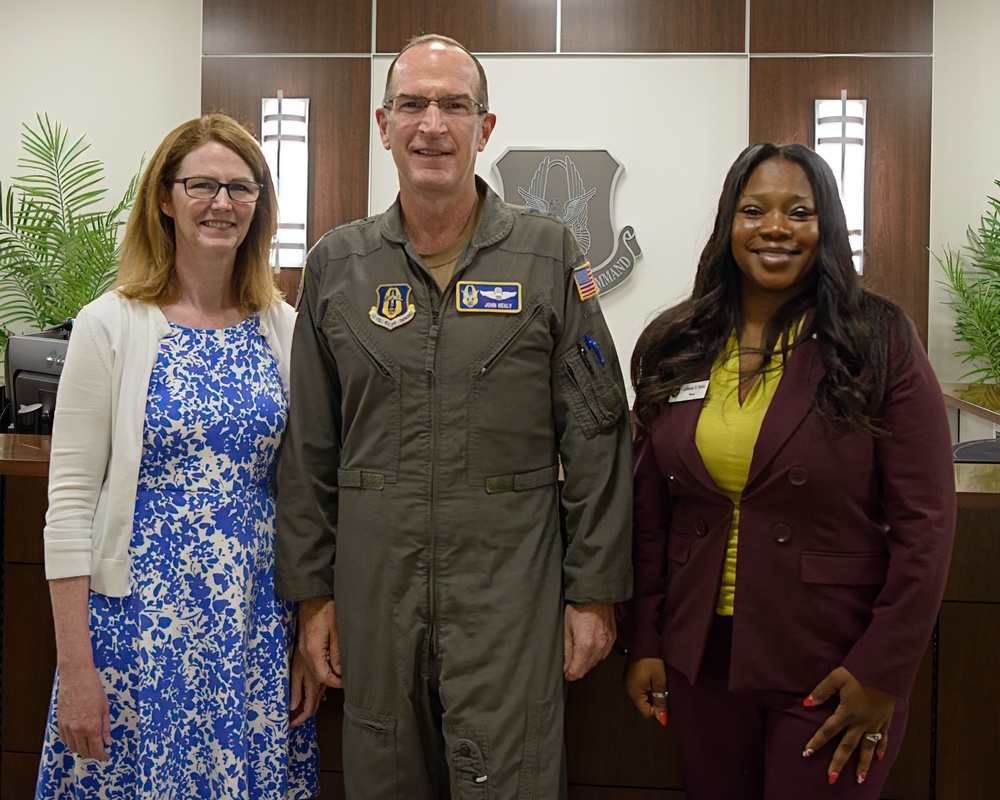 Lt. Gen. John Healy and his wife Cathy meet with Warner Robins Mayor LaRhonda Patrick