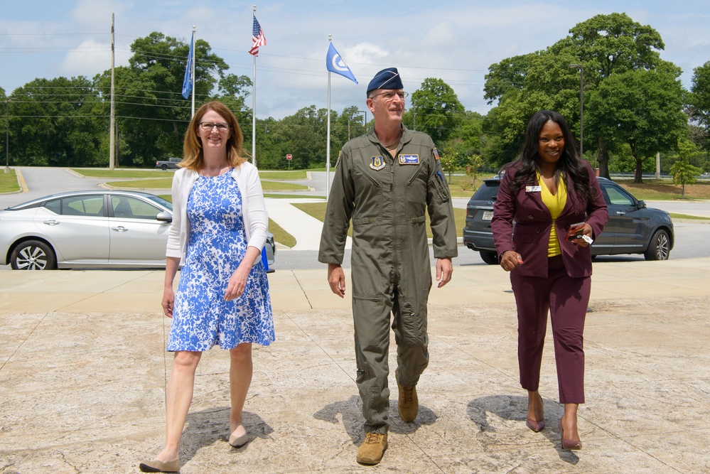 Lt. Gen. John Healy and his wife Cathy meet with Warner Robins Mayor LaRhonda Patrick