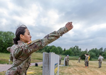 Army Reserve Sgt. Christine Won practices grenade throwing