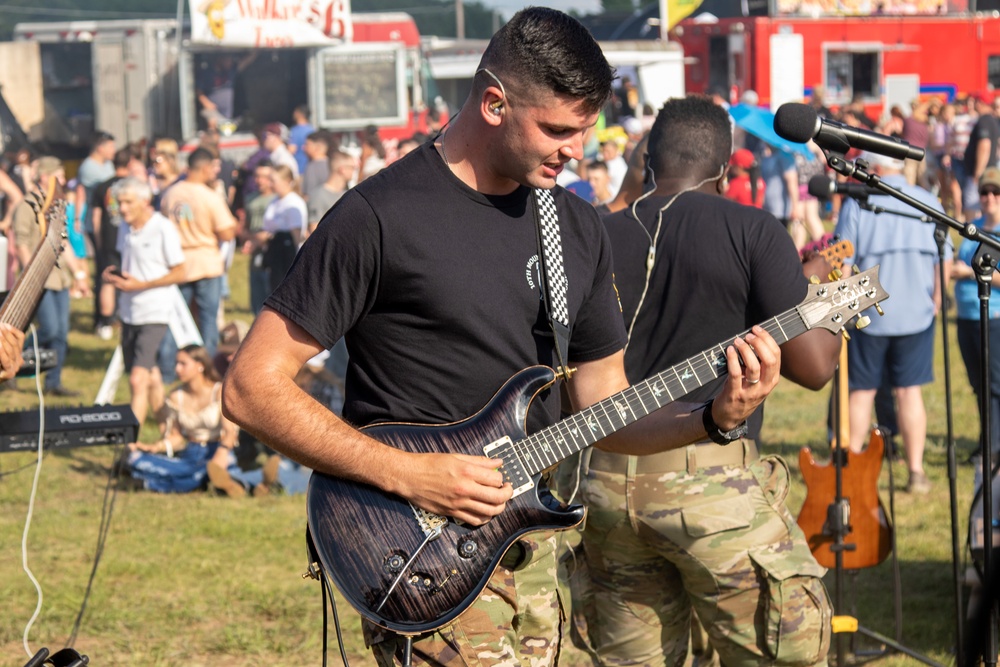 The 10th Mountain Division rock band, “Avalanche,” performs for Soldiers in the division and members of the surrounding communities during Mountainfest 2023