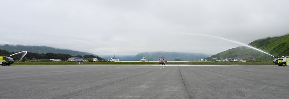 Coast Guard Air Station Kodiak commanding officer receives water salute