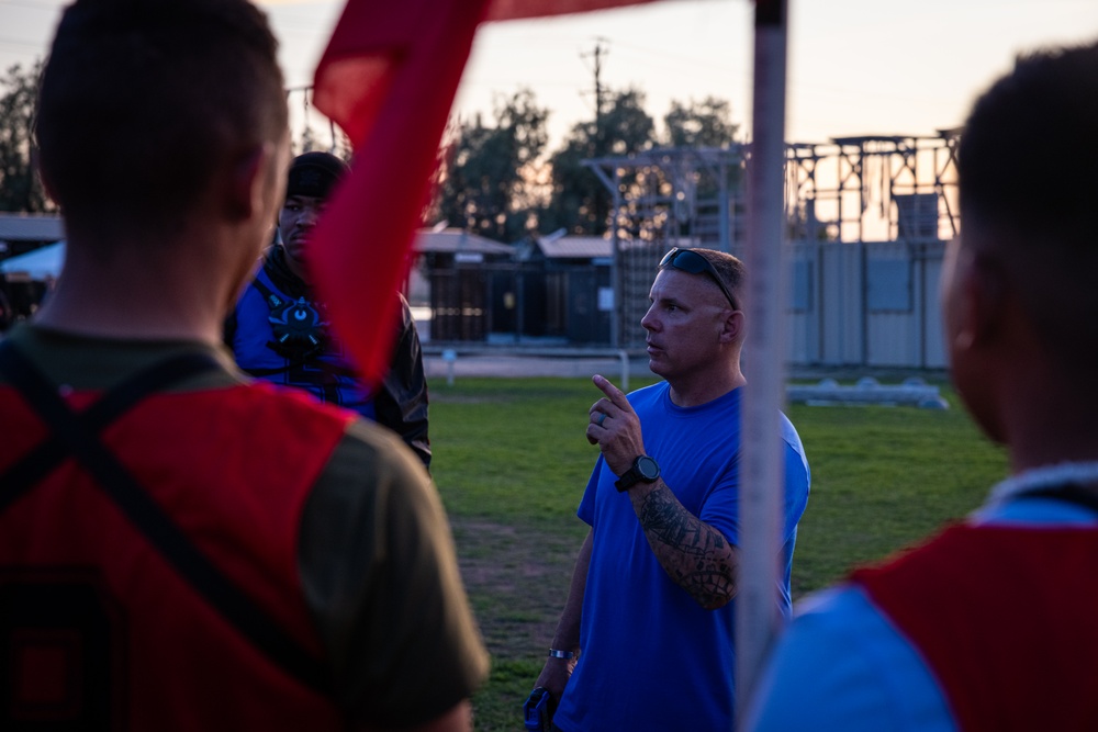 Marines take part in a laser tag event hosted by the Readiness and Deployment Support Program