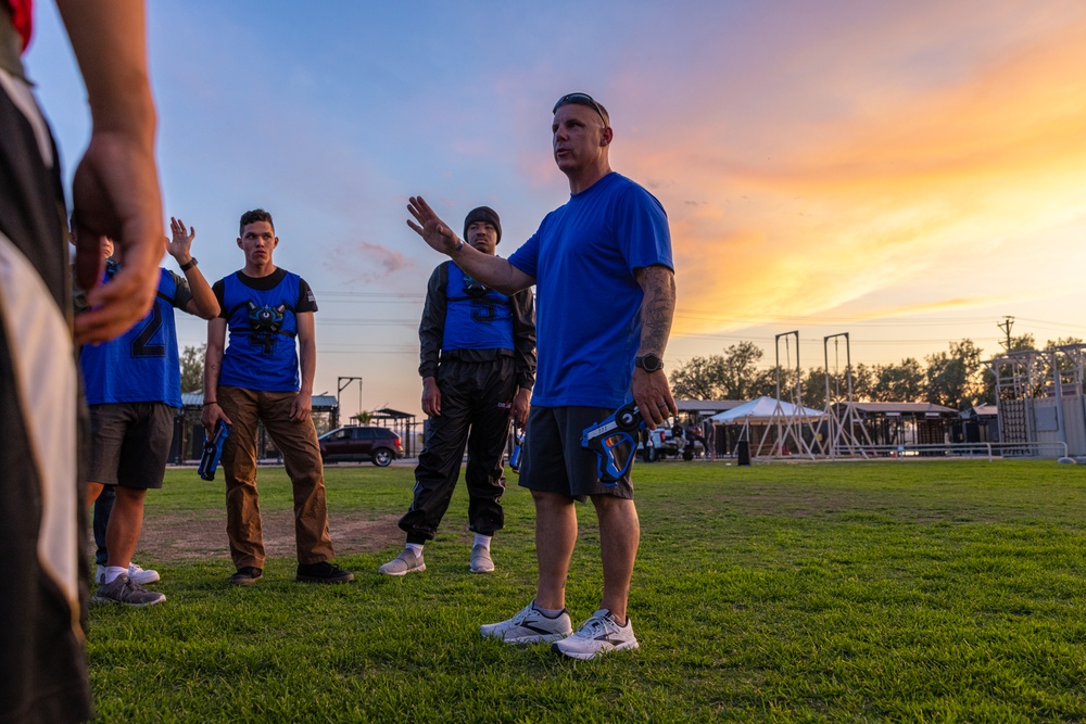 Marines take part in a laser tag event hosted by the Readiness and Deployment Support Program