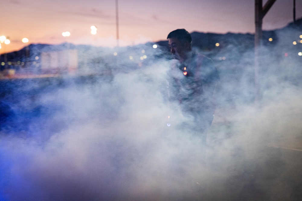 Marines take part in a laser tag event hosted by the Readiness and Deployment Support Program