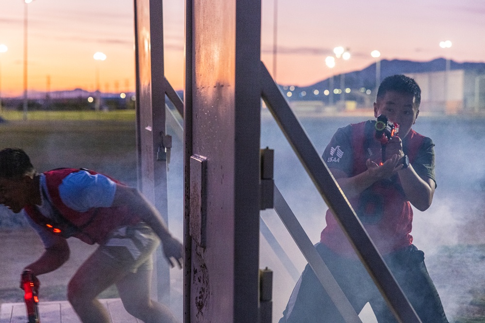 Marines take part in a laser tag event hosted by the Readiness and Deployment Support Program