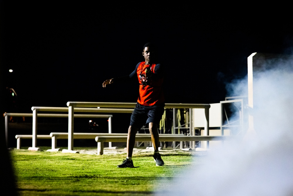 Marines take part in a laser tag event hosted by the Readiness and Deployment Support Program