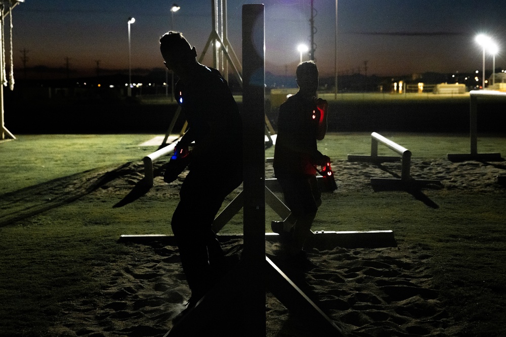 Marines take part in a laser tag event hosted by the Readiness and Deployment Support Program