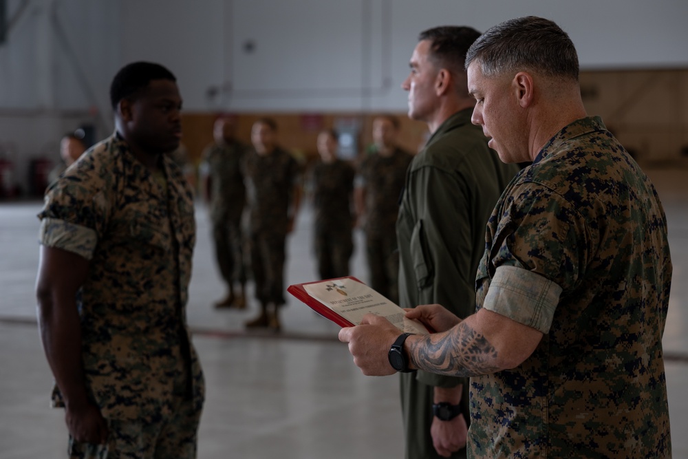 U.S. Marine awarded for extinguishing a kitchen fire while off duty