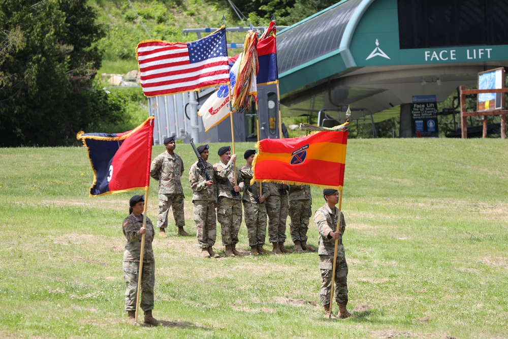 Col. Matthew Braman, the deputy commanding officer of the 10th Mountain Division, speaks at a rededication ceremony on Whiteface Mountain