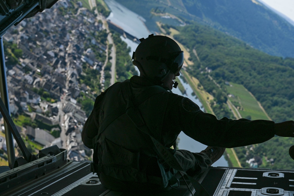 Kentucky and Texas Air National Guard C-130J Super Hercules aircraft fly low-level mission over Germany during Air Defender 2023