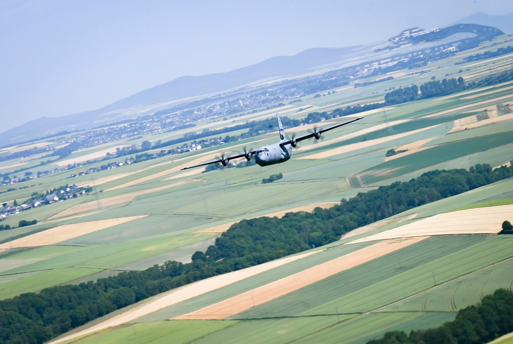 Kentucky and Texas Air National Guard C-130J Super Hercules aircraft fly low-level mission over Germany during Air Defender 2023