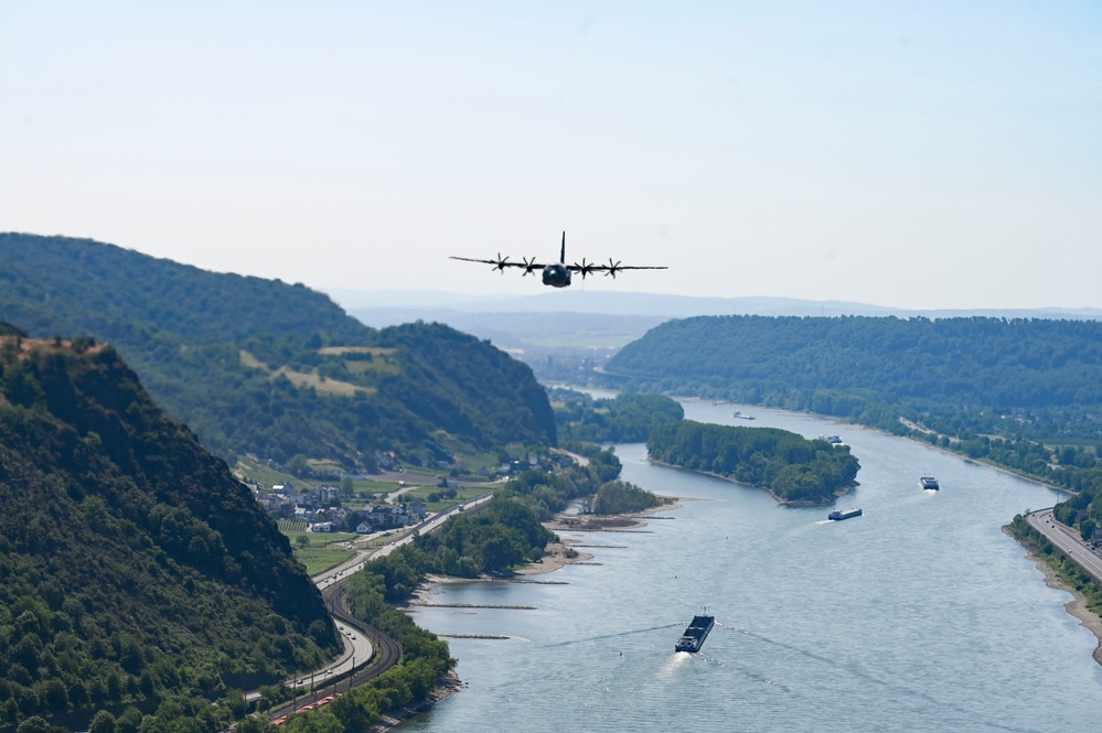 Kentucky and Texas Air National Guard C-130J Super Hercules aircraft fly low-level mission over Germany during Air Defender 2023