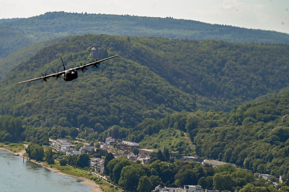 Kentucky and Texas Air National Guard C-130J Super Hercules aircraft fly low-level mission over Germany during Air Defender 2023