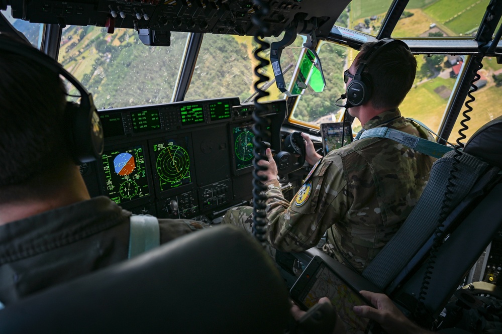 Kentucky and Texas Air National Guard C-130J Super Hercules aircraft fly low-level mission over Germany during Air Defender 2023