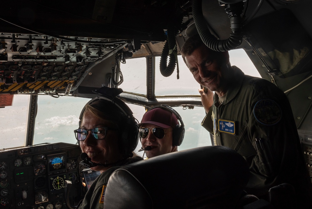 U.S. Air Force General Loh, director, Air National Guard, aboard the 182nd Airlift Wing's C-130 Hercules aircraft