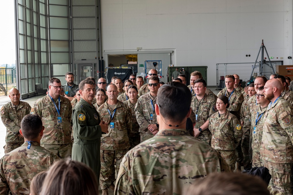 U.S. Air Force General Loh, director, Air National Guard, addresses Airmen at Wunstorf Air Base