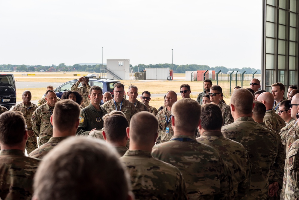 U.S. Air Force General Loh, director, Air National Guard, addresses Airmen at Wunstorf Air Base