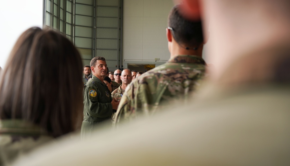 Director of the Air National Guard addresses Airmen at Wunstorf Air Base during Exercise Air Defender 23