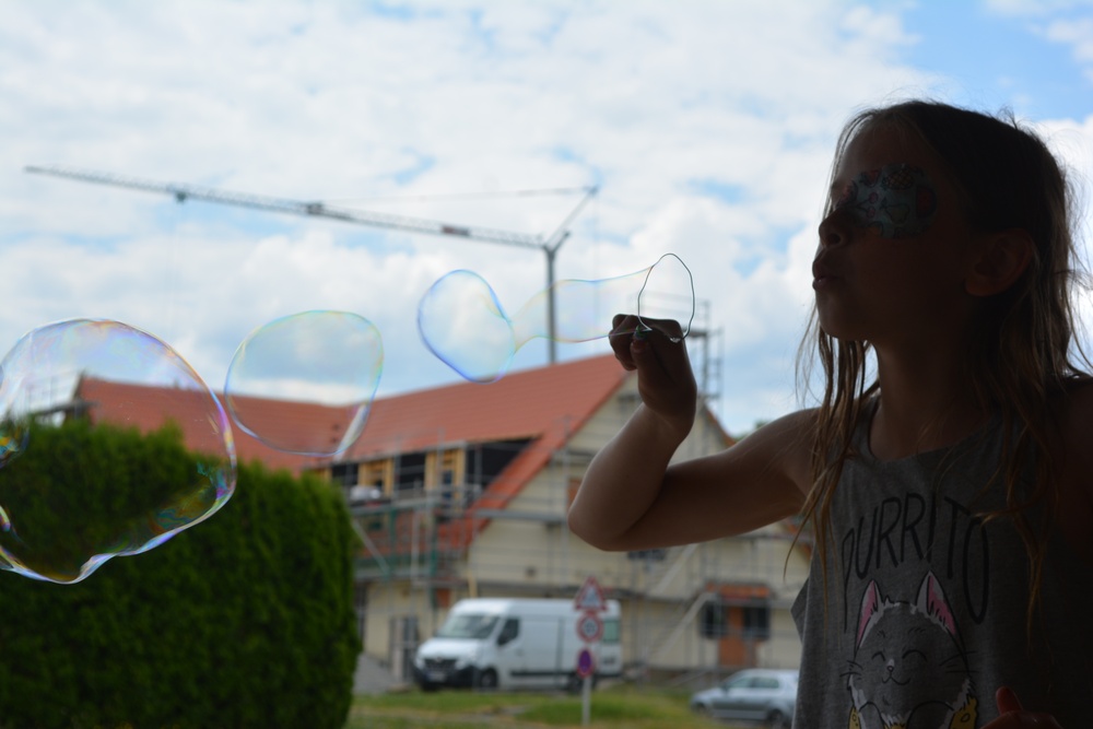 Bubbles under blue sky