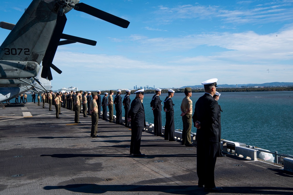 USS America (LHA 6) Mans the Rails During Port Call in Brisbane