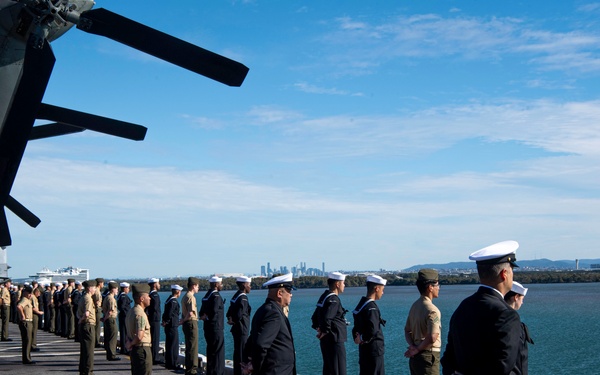 USS America (LHA 6) Mans the Rails During Port Call in Brisbane