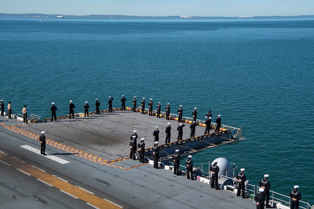 USS America (LHA 6) Mans the Rails During Port Call in Brisbane