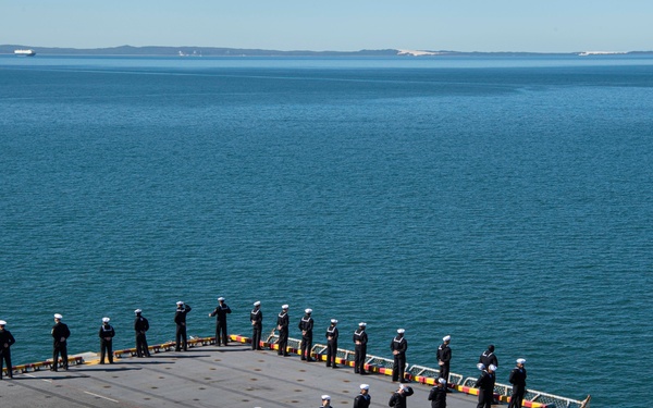 USS America (LHA 6) Mans the Rails During Port Call in Brisbane