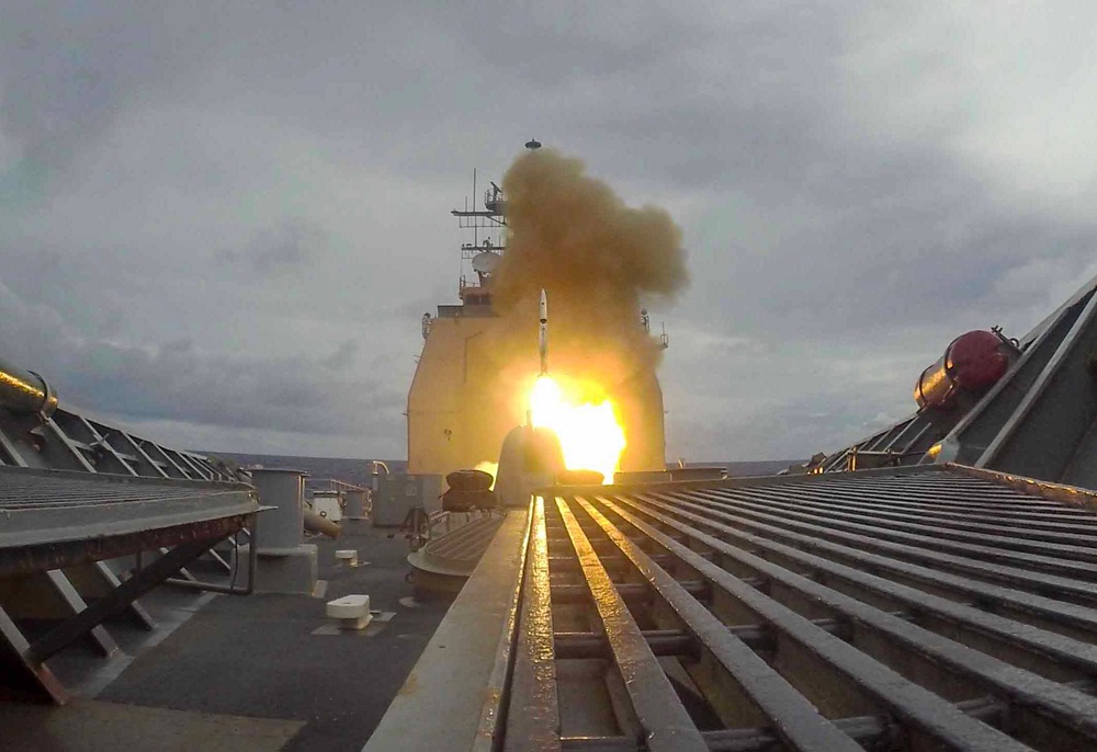 USS Shiloh Fires A Missile During Pacific Griffin 2023