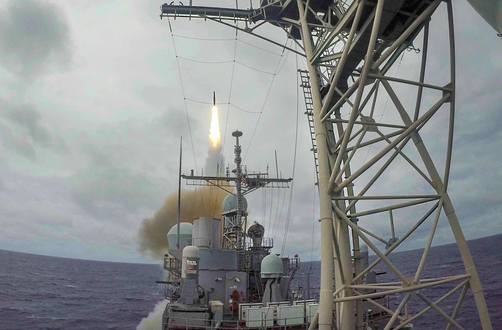 USS Shiloh Fires A Missile During Pacific Griffin 2023