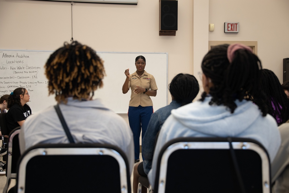 Parris Island Band teaches master class at 2023 Athena Music Camp