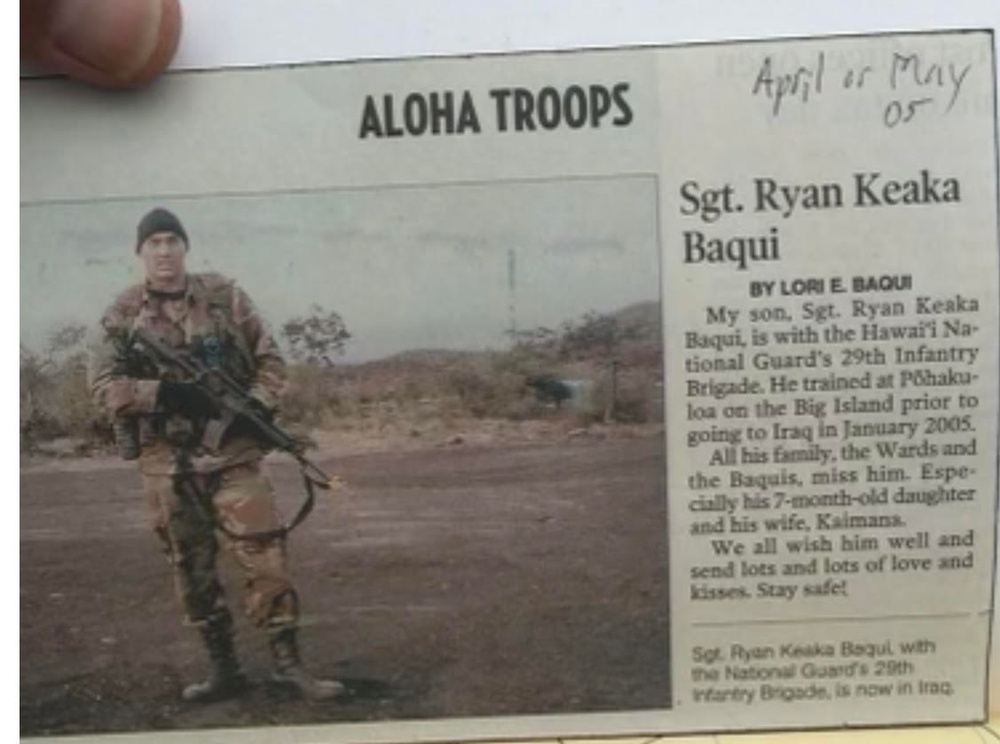 News-clipping about SFC Ryan K. Baqui on deployment in Iraq in 2005.