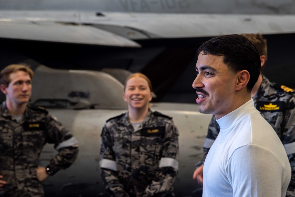 USS Ronald Reagan (CVN 76) hosts Royal Australian Navy Sailors from HMAS Anzac (FFH 150)