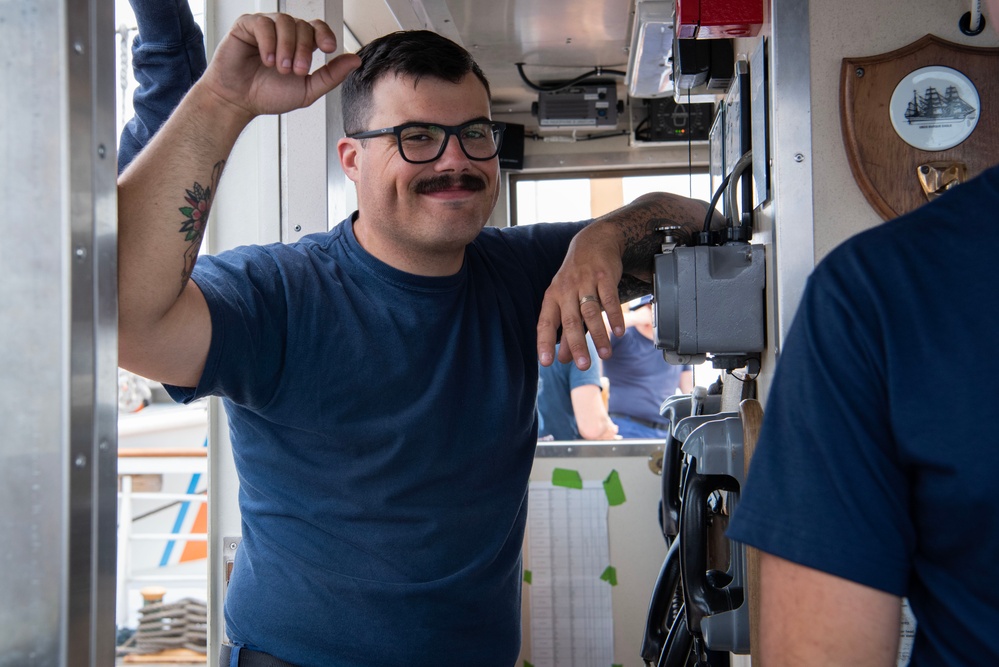 USCGC Eagle's crew stands watch