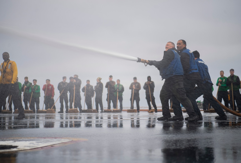 Nimitz Conducts Flight Deck Washdown