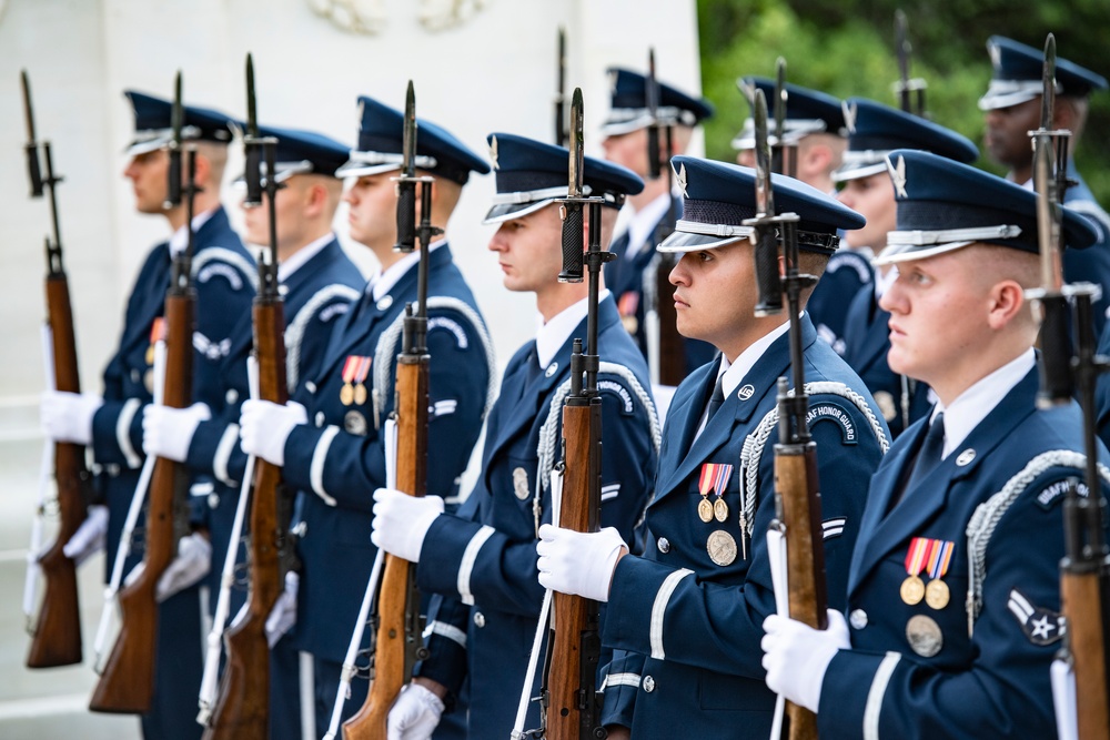 Chief of the Romanian Air Force Staff Lt. Gen. Viorel Pana Participates in an Air Force Full Honors Wreath-Laying Ceremony at the Tomb of the Unknown Soldier