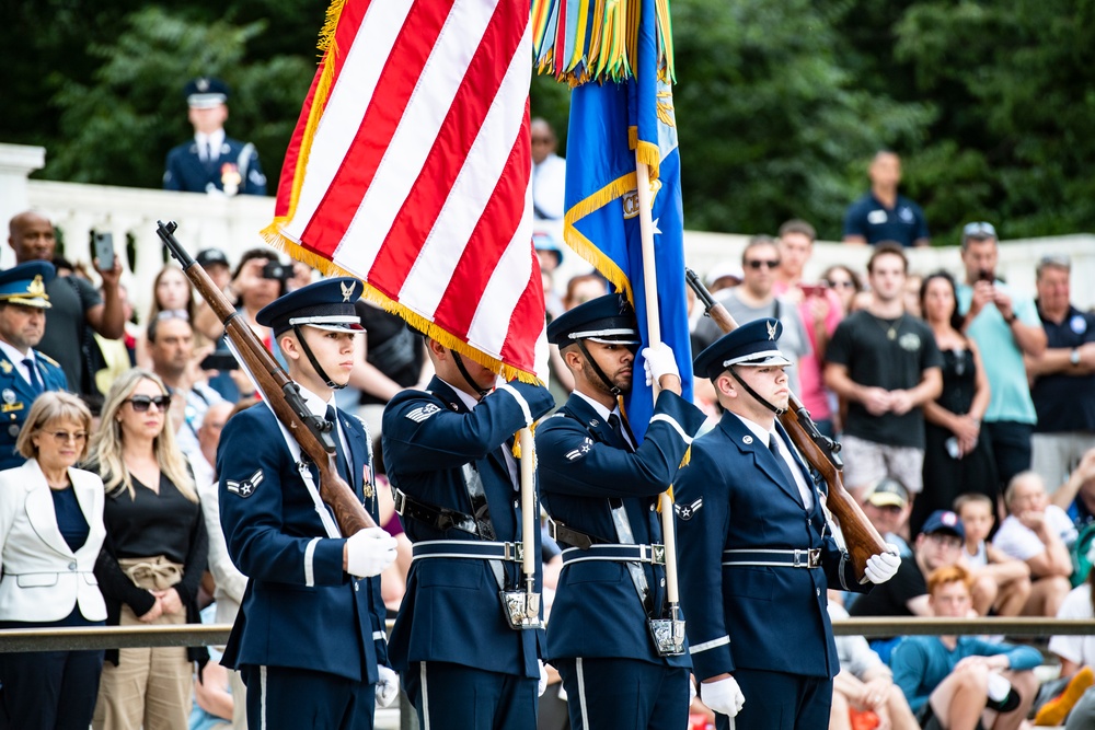 Chief of the Romanian Air Force Staff Lt. Gen. Viorel Pana Participates in an Air Force Full Honors Wreath-Laying Ceremony at the Tomb of the Unknown Soldier