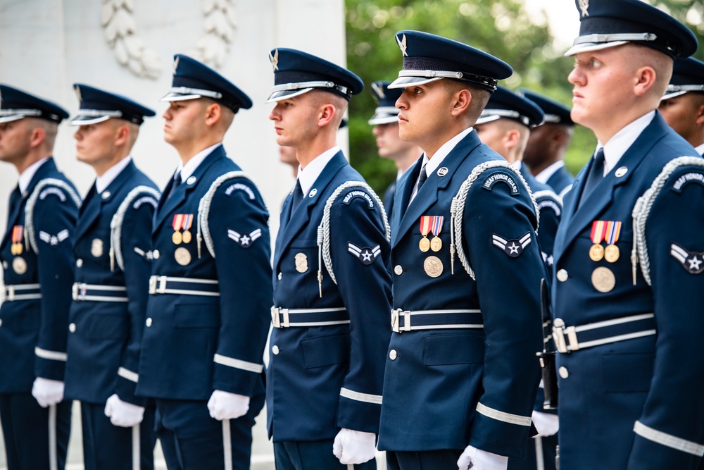 Chief of the Romanian Air Force Staff Lt. Gen. Viorel Pana Participates in an Air Force Full Honors Wreath-Laying Ceremony at the Tomb of the Unknown Soldier