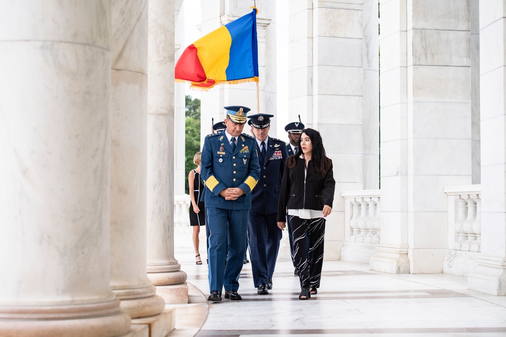 Chief of the Romanian Air Force Staff Lt. Gen. Viorel Pana Participates in an Air Force Full Honors Wreath-Laying Ceremony at the Tomb of the Unknown Soldier