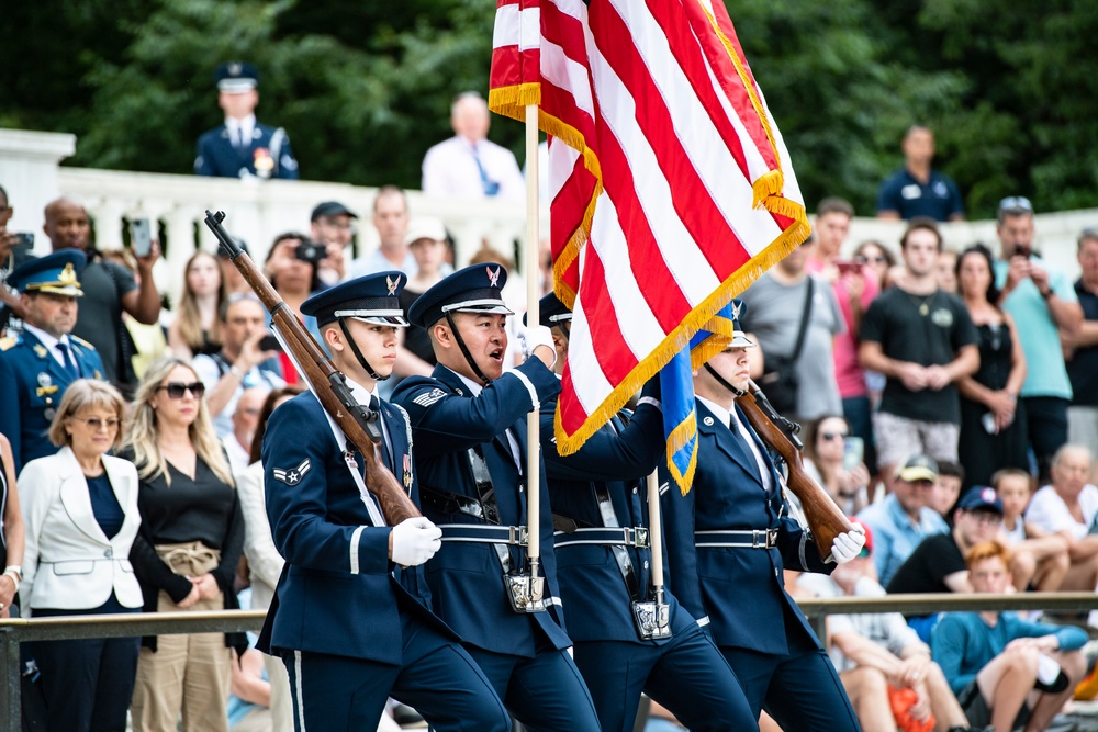 Chief of the Romanian Air Force Staff Lt. Gen. Viorel Pana Participates in an Air Force Full Honors Wreath-Laying Ceremony at the Tomb of the Unknown Soldier