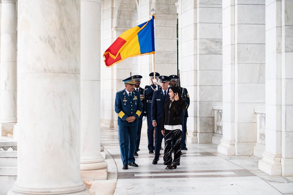 Chief of the Romanian Air Force Staff Lt. Gen. Viorel Pana Participates in an Air Force Full Honors Wreath-Laying Ceremony at the Tomb of the Unknown Soldier