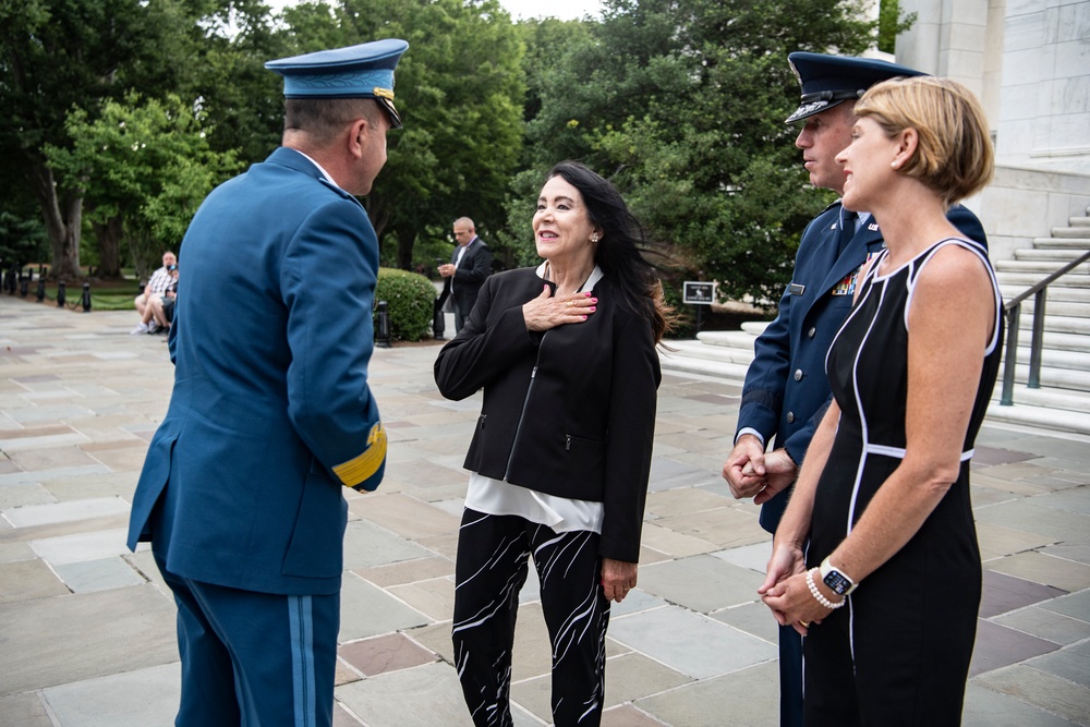 Chief of the Romanian Air Force Staff Lt. Gen. Viorel Pana Participates in an Air Force Full Honors Wreath-Laying Ceremony at the Tomb of the Unknown Soldier